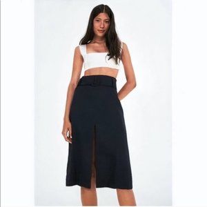 FARM Rio Linen Knee-Length Black Skirt With Belt